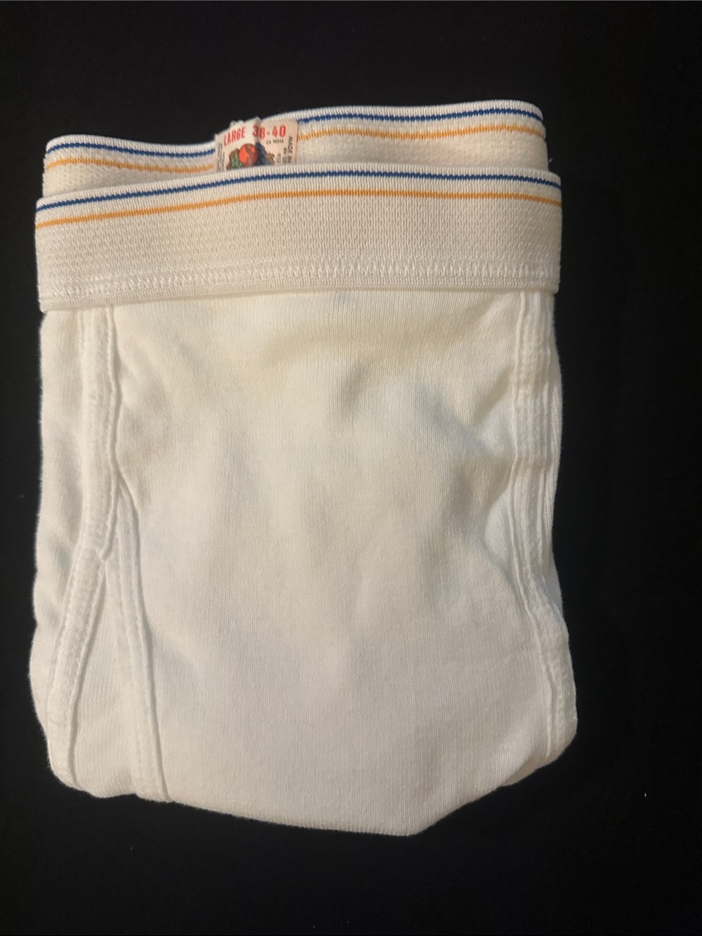 Fruit of the Loom White Briefs with Blue and Tan Stripe Waistband